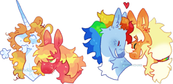 Size: 965x471 | Tagged: safe, artist:sugarbuck, imported from derpibooru, applejack, big macintosh, prince blueblood, rainbow dash, earth pony, pegasus, pony, unicorn, appledash, bluemac, bust, crack shipping, eyes closed, female, gay, heart, lesbian, male, mare, shipping, simple background, stallion, transparent background