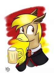 Size: 1000x1414 | Tagged: safe, artist:swivel starsong, imported from derpibooru, oc, oc only, oc:pad, griffon, alcohol, beer, gryffindor, harry potter, harry potter (series), pun, solo