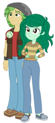 Size: 476x1061 | Tagged: safe, artist:marcorois, artist:marcorulezzz, artist:maretrick, edit, imported from derpibooru, sandalwood, wallflower blush, equestria girls, clothes, crack shipping, female, green, green hair, hand on hip, hippie, male, pants, sandalflower, shipping, shoes, simple background, smiling, straight, transparent background, vector