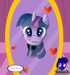 Size: 3840x4154 | Tagged: safe, alternate version, artist:damlanil, imported from derpibooru, twilight sparkle, alicorn, pony, blushing, carousel boutique, catsuit, clothes, comic, cute, female, happy, heart, heart eyes, horn, latex, latex suit, looking at you, mare, mirror, open mouth, rubber, shine, shiny, simple background, smiling, spy, suit, text, that pony sure does love books, twiabetes, twilight sparkle (alicorn), vector, wingding eyes, wings