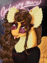 Size: 897x1200 | Tagged: safe, artist:maryhoovesfield, imported from derpibooru, oc, oc only, oc:mary, pegasus, pony, :p, bust, chest fluff, clothes, ear fluff, ear piercing, earring, eyelashes, female, jewelry, mare, pegasus oc, piercing, solo, sunglasses, tongue out, wings