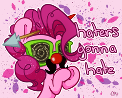 Size: 1648x1328 | Tagged: safe, artist:lou, imported from derpibooru, pinkie pie, clothes, costume, haters gonna hate, meme