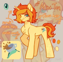 Size: 2209x2160 | Tagged: safe, artist:konejo, imported from derpibooru, oc, oc only, oc:mint tea, pony, unicorn, high res, reference sheet, solo