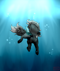 Size: 1280x1506 | Tagged: safe, artist:dian-trex, imported from derpibooru, oc, oc only, oc:split mask, changeling, pony, asphyxiation, drowning, head up, solo, swimming, underwater, water, white changeling