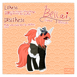 Size: 1280x1280 | Tagged: safe, artist:dian-trex, artist:diantrex, imported from derpibooru, oc, oc only, oc:bellai, pony, unicorn, bisexual, clothes, ear fluff, female, happy, plushie, ponytail, reference, reference sheet, scarf, side view, skirt, socks, solo, sweater, toy