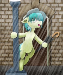 Size: 1732x2048 | Tagged: safe, artist:catscratchpaper, imported from derpibooru, sandbar, earth pony, pony, hat, lamppost, male, rain, singin' in the rain, singing in the rain, solo, teenager, umbrella