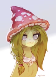 Size: 752x1024 | Tagged: safe, artist:myscherri, imported from derpibooru, oc, oc only, pony, braid, female, hat, mare, mushroom, mushroom hat, solo