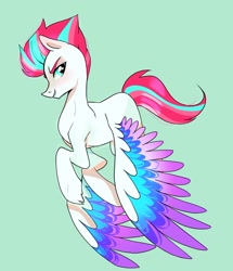 Size: 1532x1780 | Tagged: safe, artist:aztrial, imported from derpibooru, zipp storm, pegasus, pony, spoiler:my little pony: a new adventure, blue background, colored wings, female, g5, looking at you, mare, multicolored hair, multicolored wings, my little pony: a new adventure, simple background, solo, wings