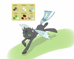 Size: 2550x2035 | Tagged: safe, artist:cindertale, imported from derpibooru, oc, oc only, changeling, changeling oc, high res, horn, reference sheet, running, solo, wings