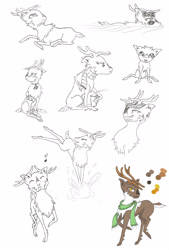 Size: 2012x2979 | Tagged: safe, artist:cindertale, imported from derpibooru, oc, oc only, oc:petra, deer, clothes, cloven hooves, high res, lineart, partial color, raised hoof, scarf, simple background, traditional art, white background