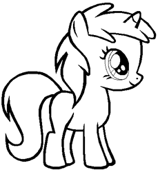 Size: 413x451 | Tagged: safe, artist:kyokinokeaseda, imported from derpibooru, dinky hooves, pony, unicorn, call of the cutie, black and white, coloring page, female, filly, grayscale, high res, lineart, monochrome, simple background, smiling, solo, white background