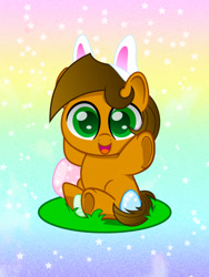 Size: 938x1250 | Tagged: safe, artist:aleximusprime, artist:spellboundcanvas, imported from derpibooru, oc, oc only, earth pony, pony, bunny ears, cute, easter, easter egg, holiday, solo