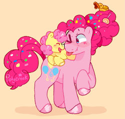 Size: 1175x1122 | Tagged: safe, artist:polycreek, imported from derpibooru, li'l cheese, pinkie pie, earth pony, pony, the last problem, cute, diapinkes, duo, duo female, female, li'l cuteese, male, mother and child, mother and daughter, mother and son