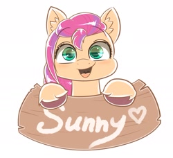 Size: 1920x1749 | Tagged: safe, artist:phoenixrk49, imported from derpibooru, sunny starscout, earth pony, pony, cute, ear fluff, female, g5, heart, looking at you, open mouth, simple background, solo, sunnybetes, text, white background