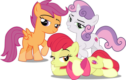 Size: 5038x3197 | Tagged: safe, artist:djdavid98 edits, artist:frownfactory, artist:sollace, edit, editor:slayerbvc, imported from derpibooru, vector edit, apple bloom, scootaloo, sweetie belle, earth pony, pegasus, pony, unicorn, :o, absurd resolution, apple bloom's bow, bedroom eyes, bow, coat markings, cutie mark, cutie mark crusaders, draw me like one of your french girls, female, filly, hair bow, lidded eyes, looking at you, lying down, mare, no regrets, older, older apple bloom, on side, open mouth, raised hoof, show accurate, side, simple background, smiling, smug, socks (coat markings), the cmc's cutie marks, transparent background, vector