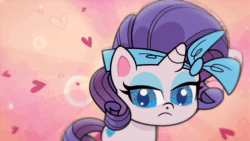 Size: 800x450 | Tagged: safe, imported from derpibooru, screencap, fancypants, rarity, pony, unicorn, bad thing no. 3, my little pony: pony life, spoiler:pony life s01e05, animated, bandana, female, gif, looking at you, male, mare, slow motion, stallion, surprised