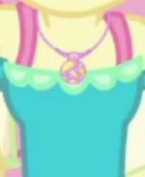 Size: 1920x2346 | Tagged: safe, imported from derpibooru, screencap, fluttershy, equestria girls, equestria girls series, schedule swap, spoiler:eqg series (season 2), boobshot, breasts, cropped, female, geode of fauna, jewelry, magical geodes, necklace, pictures of chests, solo