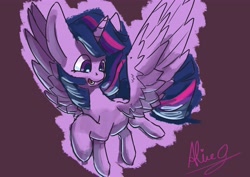 Size: 4096x2897 | Tagged: safe, artist:gorgoalice, imported from derpibooru, twilight sparkle, alicorn, pony, flying, sketch, smiling, solo, twilight sparkle (alicorn)