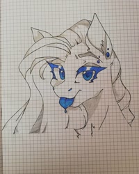 Size: 1080x1350 | Tagged: safe, artist:tessa_key_, imported from derpibooru, oc, oc only, earth pony, pony, :p, bust, chest fluff, ear piercing, earth pony oc, eyelashes, female, graph paper, lineart, mare, piercing, solo, tongue out, traditional art