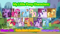 Size: 1568x882 | Tagged: safe, artist:gregorithebrony, imported from derpibooru, apple bloom, applejack, fluttershy, pinkie pie, rainbow dash, rarity, scootaloo, starlight glimmer, sweetie belle, trixie, twilight sparkle, alicorn, cutie mark crusaders, mane six, twilight sparkle (alicorn)