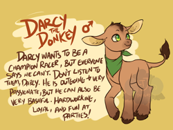 Size: 1200x900 | Tagged: safe, artist:lavvythejackalope, imported from derpibooru, oc, oc only, donkey, donkey oc, leonine tail, looking back, male, neckerchief, reference sheet, smiling, solo