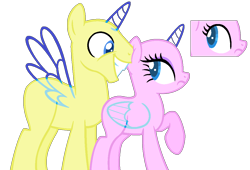 Size: 1120x762 | Tagged: safe, artist:alari1234-bases, imported from derpibooru, oc, oc only, alicorn, pony, alicorn oc, bald, base, duo, eyelashes, female, frown, grin, horn, male, mare, nervous, raised hoof, simple background, smiling, stallion, transparent background, wings