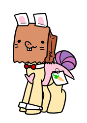 Size: 634x898 | Tagged: safe, artist:paperbagpony, imported from derpibooru, oc, oc:paper bag, earth pony, animal costume, bowtie, bunny costume, bunny suit, clothes, costume, cufflinks, cute, fake cutie mark, fake ears, female, mare, ocbetes, tail bun