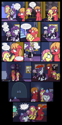 Size: 2496x5032 | Tagged: safe, artist:graciegirl328, imported from derpibooru, big macintosh, fluttershy, lyra heartstrings, rarity, spike, dragon, earth pony, pegasus, pony, unicorn, comic:the jacky horror web comic, alternate hairstyle, clothes, comic, dialogue, female, fluttermac, hug, implied brainwashing, let's do the time warp again, lipstick, maid, male, mare, rocky horror picture show, shipping, speech bubble, stallion, straight, wet, wet mane