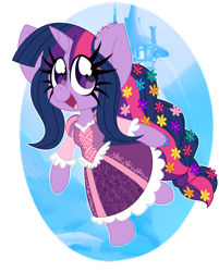 Size: 1280x1595 | Tagged: safe, artist:ladylullabystar, imported from derpibooru, twilight sparkle, pony, clothes, cosplay, costume, dress, flower, flower in hair, long mane, rapunzel, simple background, solo, tangled (disney), transparent background