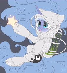 Size: 3732x4096 | Tagged: safe, artist:radioaxi, artist:reterica, imported from derpibooru, princess luna, alicorn, pony, female, filly, open mouth, s1 luna, solo, spacesuit, stars, woona, younger