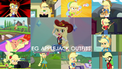 Size: 1280x721 | Tagged: safe, edit, edited screencap, editor:quoterific, imported from derpibooru, screencap, applejack, rainbow dash, human, dance magic, eqg summertime shorts, equestria girls, equestria girls (movie), equestria girls series, five to nine, forgotten friendship, friendship games, friendship through the ages, i'm on a yacht, make up shake up, movie magic, rainbow rocks, shake things up!, sunset's backstage pass!, super squad goals, spoiler:eqg series (season 2), spoiler:eqg specials, applejack's hat, archery clothes, beach, belly button, blonde hair, blue skin, board shorts, clothes, countryside, cowboy hat, cowgirl, cute, cutie mark, cutie mark on clothes, dance magic (song), denim skirt, eyes closed, fall formal outfits, food, freckles, friendship games archery outfit, friendship games outfit, front knot midriff, geode of super strength, green eyes, hat, indoors, jackabetes, jeans, jewelry, magical geodes, midriff, multicolored hair, music festival outfit, necklace, notepad, open mouth, outdoors, pancakes, pants, pink eyes, ponied up, ponytail, rainbow hair, sand, skirt, smiling, sunburn, syrup, tomboy, tri-cross relay outfit, visor cap, wall of tags, wondercolt ears, wondercolt tail, wondercolts uniform