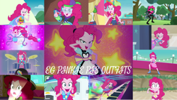 Size: 1280x720 | Tagged: safe, edit, edited screencap, editor:quoterific, imported from derpibooru, screencap, applejack, pinkie pie, cheer you on, coinky-dink world, dance magic, eqg summertime shorts, equestria girls, equestria girls series, forgotten friendship, friendship games, friendship through the ages, guitar centered, i'm on a yacht, pinkie spy (short), rainbow rocks, rollercoaster of friendship, shake your tail, sunset's backstage pass!, the canterlot movie club, the salty sails, spoiler:eqg series (season 2), spoiler:eqg specials, belt, clothes, collage, cute, cutie mark, cutie mark on clothes, dance magic (song), denim skirt, diapinkes, drums, drumsticks, eyes closed, female, flashlight (object), geode of sugar bombs, glasses, goggles, heart shaped glasses, jewelry, looking at you, magical geodes, music festival outfit, musical instrument, necklace, one eye closed, one-piece swimsuit, open mouth, ponied up, rapper pie, skirt, smiling, swimsuit