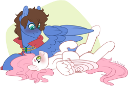 Size: 2262x1529 | Tagged: safe, artist:liefsong, imported from derpibooru, oc, oc only, oc:bizarre song, oc:sugar morning, pegasus, pony, blushing, cloak, clothes, couple, cute, female, jewelry, looking at each other, male, mare, necklace, oc x oc, shipping, simple background, stallion, straight, sugarre