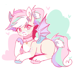 Size: 2000x1900 | Tagged: artist needed, safe, imported from derpibooru, oc, oc only, oc:cotton clouds, bat, bat pony, pony, looking at you, lying down, prone, solo