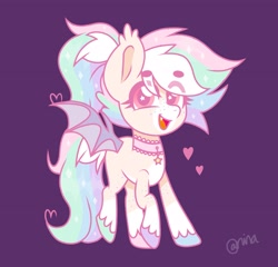 Size: 2529x2428 | Tagged: safe, imported from derpibooru, oc, oc only, oc:cotton clouds, bat pony, pony, bat pony oc, heart, high res, signature, simple background, solo