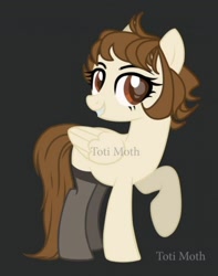 Size: 1280x1626 | Tagged: safe, artist:toti_moth, imported from derpibooru, oc, oc only, pegasus, pony, black stockings, brown mane, clothes, cute, cute pony, female, folded wings, looking at you, mare, raised hoof, socks, stockings, thigh highs, wings
