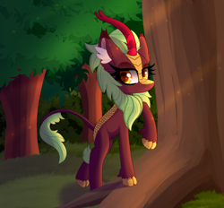 Size: 7000x6500 | Tagged: safe, artist:windykirin, imported from derpibooru, cinder glow, summer flare, kirin, absurd resolution, female, forest, grass, raised hoof, solo, tree