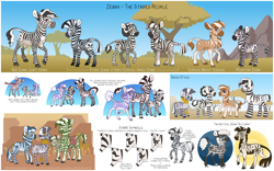 Size: 4000x2500 | Tagged: safe, artist:jackiebloom, imported from derpibooru, zecora, quagga, zebra, bracelet, chart, ear piercing, earring, female, foal, headcanon, high res, jewelry, male, mare, mountain zebra, neck rings, piercing, plains zebra, ring, stallion, tail, tail ring, tree