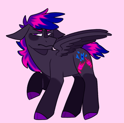 Size: 914x905 | Tagged: safe, artist:spaceoreosxoxo, imported from derpibooru, oc, oc only, pegasus, pony, floppy ears, solo, spread wings, squint, wings
