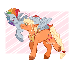 Size: 1581x1397 | Tagged: artist needed, source needed, safe, artist:xeruali, imported from derpibooru, applejack, rainbow dash, earth pony, pegasus, pony, appledash, braid, clothes, colored hooves, female, flying, implied appledash, implied lesbian, implied shipping, lesbian, looking up, mare, older, older applejack, older rainbow dash, scarf, shipping, unshorn fetlocks