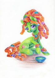 Size: 856x1200 | Tagged: safe, artist:maytee, imported from derpibooru, tree hugger, earth pony, pony, bracelet, colored pencil drawing, jewelry, necklace, solo, traditional art