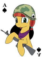 Size: 1603x2138 | Tagged: safe, artist:superderpybot, jade spade, pony, ace of spades, background pony, full metal jacket, gun, m16a1, playing card, vietnam, weapon