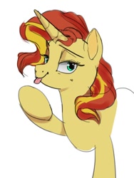 Size: 450x600 | Tagged: safe, artist:egilist, imported from derpibooru, sunset shimmer, pony, unicorn, :p, lidded eyes, simple background, solo, tongue out, white background
