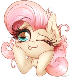 Size: 964x1063 | Tagged: safe, artist:phoenixrk49, imported from derpibooru, fluttershy, pegasus, pony, ;p, blushing, cheek fluff, chest fluff, cute, daaaaaaaaaaaw, ear fluff, one eye closed, shyabetes, simple background, solo, tongue out, unintentionally creepy, white background