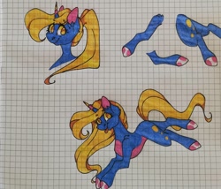Size: 1080x924 | Tagged: safe, artist:tessa_key_, imported from derpibooru, oc, oc only, oc:amber, pony, unicorn, :p, bust, female, graph paper, hoof polish, horn, lineart, mare, smiling, tongue out, traditional art, unicorn oc