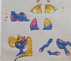 Size: 1080x924 | Tagged: safe, artist:tessa_key_, imported from derpibooru, oc, oc only, oc:amber, pony, unicorn, bust, eyelashes, female, graph paper, hoof polish, horn, lineart, mare, reference sheet, smiling, traditional art, unicorn oc