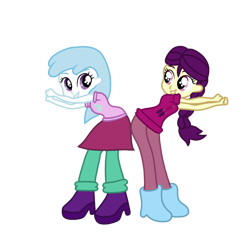 Size: 768x768 | Tagged: safe, artist:fierymoon, imported from derpibooru, boysenberry, cotton cloudy, equestria girls, .ai available, .svg available, berries, berry, best friends, boots, boysenbetes, braid, braided pigtails, bump, bump bump sugar lump rump, butt to butt, butt touch, clothes, cloud, cottonbetes, cute, cutie mark, cutie mark on clothes, duo, duo female, equestria girls-ified, female, leggings, shirt, shoes, simple background, skirt, svg, t-shirt, transparent background, triple berry, vector