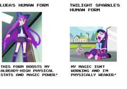 Size: 1280x898 | Tagged: safe, artist:mega-poneo, imported from derpibooru, spike, twilight sparkle, alicorn, dog, human, equestria girls, equestria girls (movie), comparison, exploitable meme, humanized, jewelpet, luea, magic, meme, op is a duck, op is trying to start shit, screaming, spike the dog, swole doge vs cheems, twilight sparkle (alicorn), twiscream