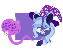 Size: 625x524 | Tagged: safe, artist:vat7k, imported from derpibooru, trixie, pony, unicorn, cloven hooves, dialogue, looking at you, one eye closed, redesign, smiling, solo, wink