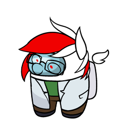 Size: 1000x1052 | Tagged: safe, artist:lil miss jay, imported from derpibooru, oc, oc only, oc:red cross, pegasus, among us, blob ponies, clothes, glasses, lab coat, pegasus oc, simple background, spacesuit, wings